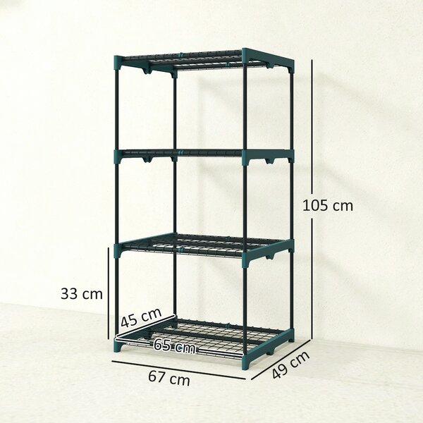 Outsunny Portapiante a 4 Livelli Aperti in Acciaio e Plastica, 67x49x105 cm, Verde Scuro | Aosom Italy
