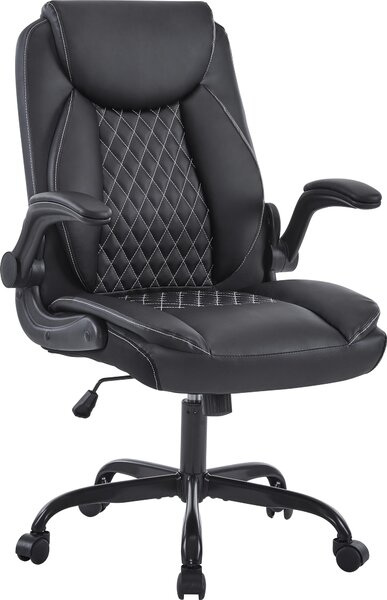 Sedia girevole da ufficio moderna, nera, imbottita, con rotelle e schienale, per una persona, versatile per l'ufficio, lo studio o l'home office