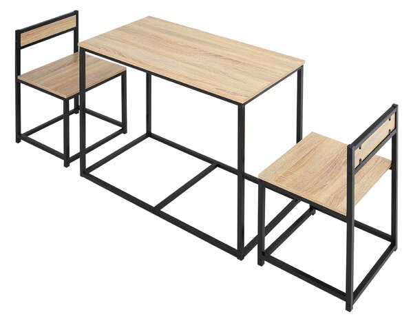 HOMCOM Set Tavolo e sedie da Sala da pranzo Set da 1 Tavolo + 2 sedie incastonabili per Cucina - metallo Nero Effetto quercia Chiara