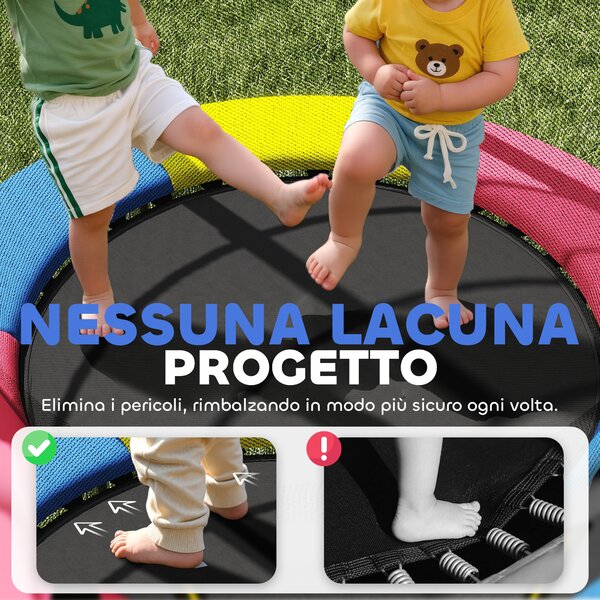 HOMCOM Trampolino per Bambini 3-6 Anni con Rete di Sicurezza, Senza Molle, Ø160x190 cm, Multicolore | Aosom Italy