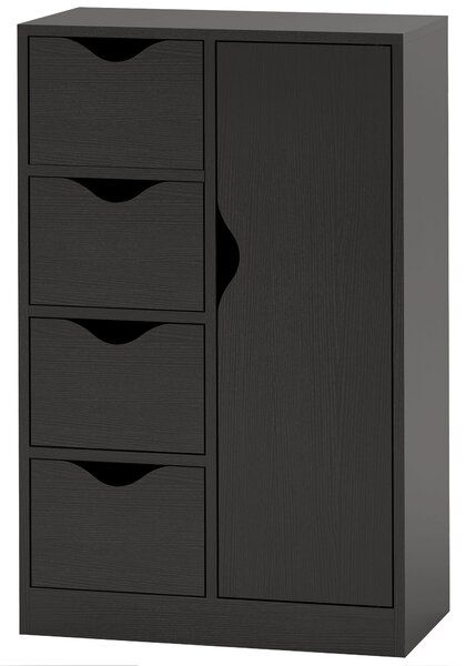 HOMCOM Mobile portaoggetti buffet cassettiera 1 armadio e 4 cassetti, in legno, per soggiorno, cucina, ingresso, sala da pranzo, nero