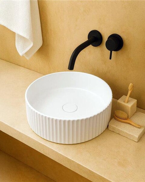 Lavabo 36x11 tondo da appoggio in porcellana bianco lucido