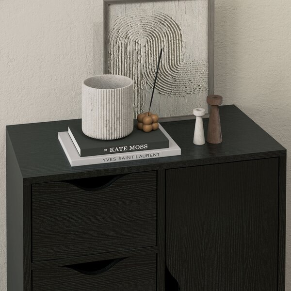 HOMCOM Mobile portaoggetti buffet cassettiera 1 armadio e 4 cassetti, in legno, per soggiorno, cucina, ingresso, sala da pranzo, nero