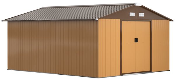 Outsunny Casetta da Giardino con 2 Porte Scorrevoli e 4 Prese d'Aria in Acciaio colorato e PP, Tetto inclinato, 340x386x200cm, Giallo | Aosom Italy