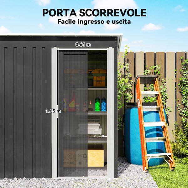 Outsunny Casetta da Giardino Porta Utensili in Lamiera di Acciaio, Capanno da Giardino in Acciaio con Porte Scorrevoli, 163x89x182cm, Nero | Aosom Italy