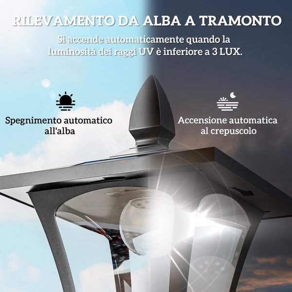 Outsunny Lampione da Giardino 160cm con Luci LED ad Energia Solare, Impermeabilità IP44, Illuminazione Automatica, in Acciaio, Nero | Aosom