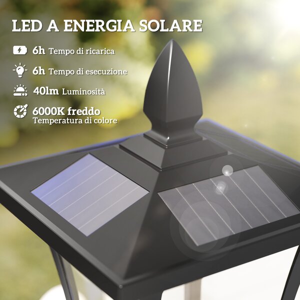 Outsunny Lampione da Giardino 160cm con Luci LED ad Energia Solare, Impermeabilità IP44, Illuminazione Automatica, in Acciaio, Nero | Aosom