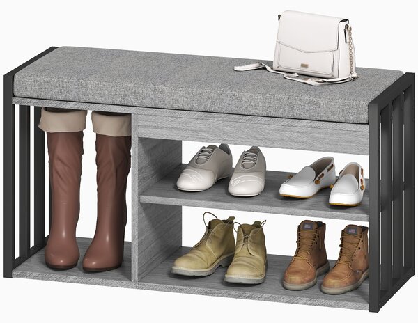 HOMCOM Scaffale per Scarpe con Panca, Scaffale per Corridoio per Scarpe, Mobile Portascarpe con Design a 3 Livelli, per Ingresso, Corridoio, Soggiorno, Camera da Letto, Grigio | Aosom Italy
