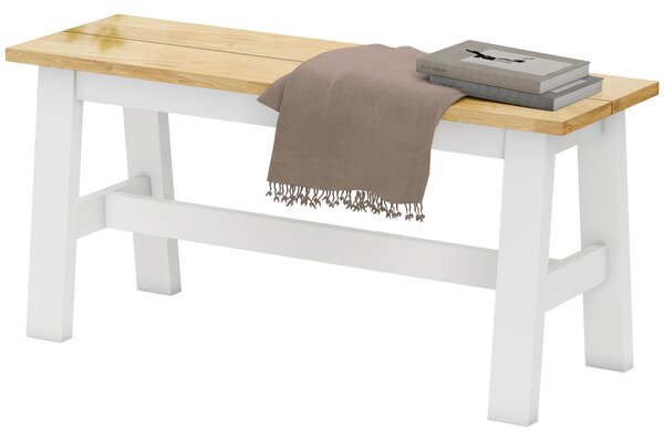 HOMCOM Panca per 2, Panca in finitura quercia, traversa stabilizzante, per Soggiorno, Sala da Pranzo, Ingresso, Legno di gomma, Bianco | Aosom Italy