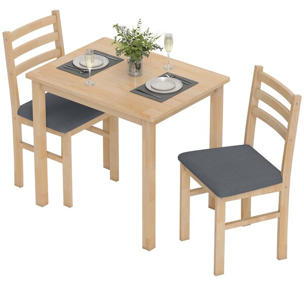 HOMCOM Set tavolo da pranzo 3 pezzi con 2 sedie, Tavolo da cucina per spazi compatti, sedie imbottite, risparmio spazio, MDF, Legno naturale | Aosom Italy