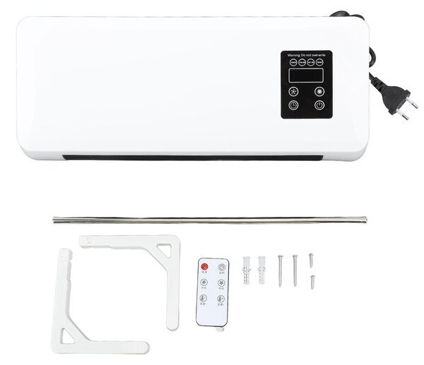 Riscaldatore elettrico da parete 1500 W, montaggio a parete, per ambienti, riscaldamento e raffreddamento rapidi, con telecomando, ripiano per asciugare gli asciugamani, per camera da letto e bagno, spina UE 220 V