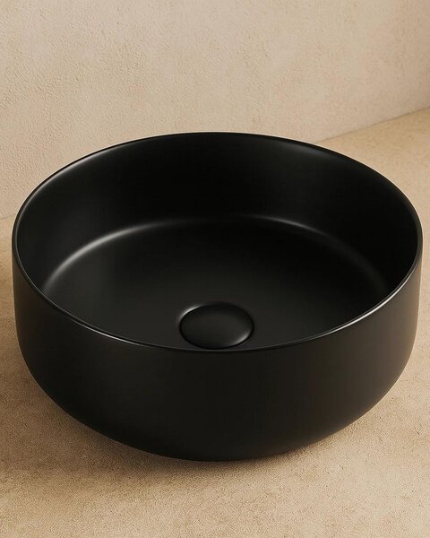 Lavabo 35,5 cm Roma tondo da appoggio nero opaco