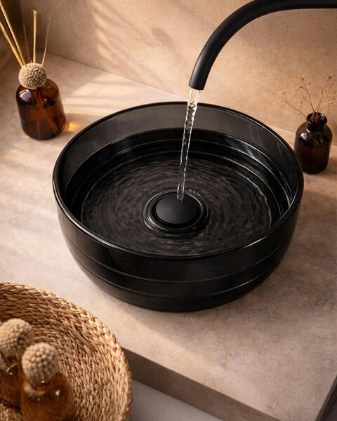 Lavabo 40 cm ciotola da appoggio Ischia in resina nero