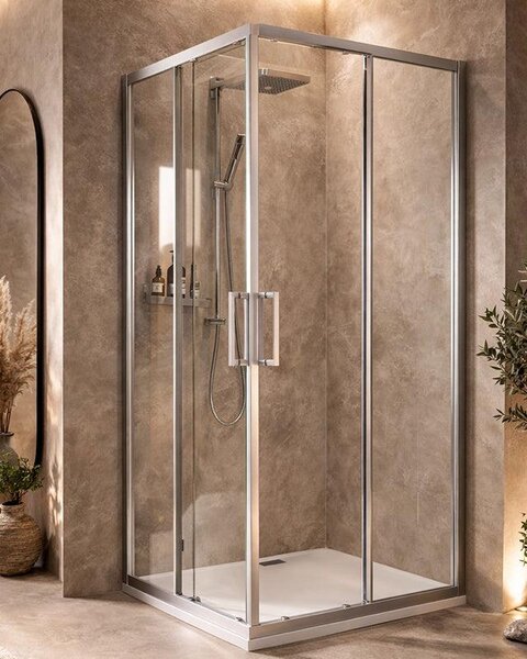 Box doccia 70x70 Marsiglia 2 ante scorrevoli reversibile trasparente H 195 cromo