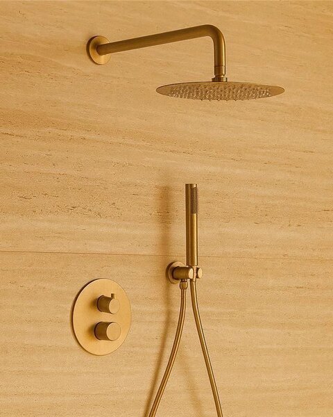 Set doccia termostatico 2 vie da incasso soffione 25 cm oro spazzolato Melin