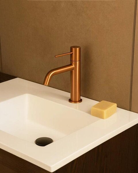 Rubinetto lavabo senza scarico in ottone oro rosa spazzolato Memo