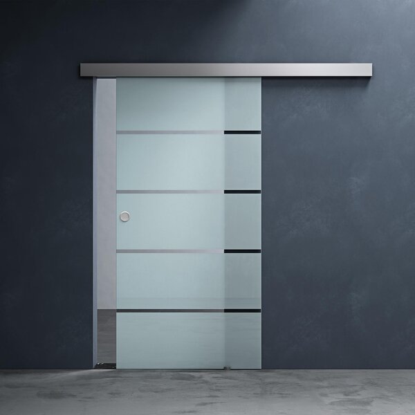 Set completo porta scorrevole in vetro Mai & Mai Amalfi con 5 strisce di vetro satinato, tipo di maniglia: maniglia a conchiglia, LxA: 90x205 cm, distanza dalla parete 25 mm, vetro di sicurezza ESG da 8 mm