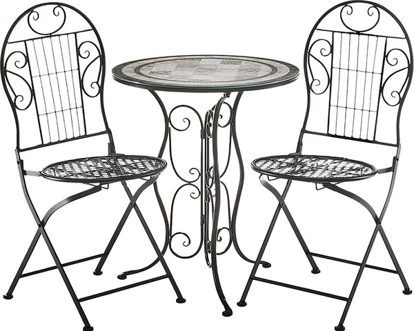 Kobolo gruppo di sedute 1 tavolo 2 sedie mosaico - metallo nero terrazza balcone mobili da giardino set tavolo da giardino gruppo di sedute salotto mobili da esterno salotto deco