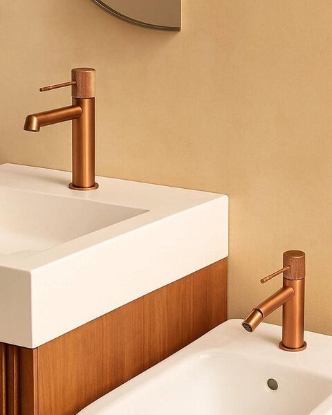 Coppia rubinetti lavabo e bidet senza scarico oro rosa spazzolato Melin