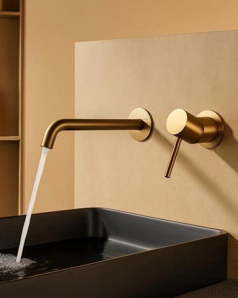 Rubinetto lavabo da incasso a muro in oro spazzolato Memo