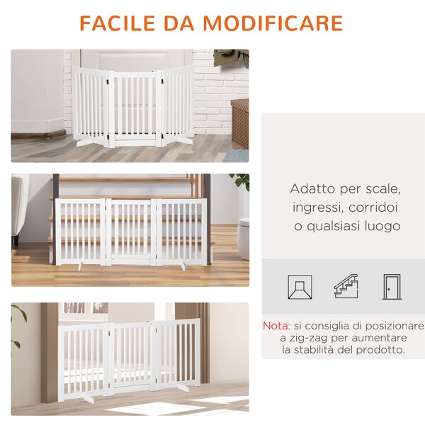 PawHut Cancellino per Cani Pieghevole a 3 Pannelli, Porta Centrale con Blocco, Struttura in MDF, 155x76cm Bianco|Aosom