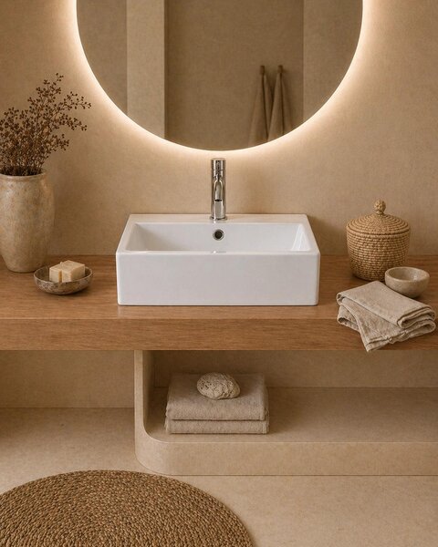 Lavabo 53x41 rettangolare in Vetroceramica bianco lucido