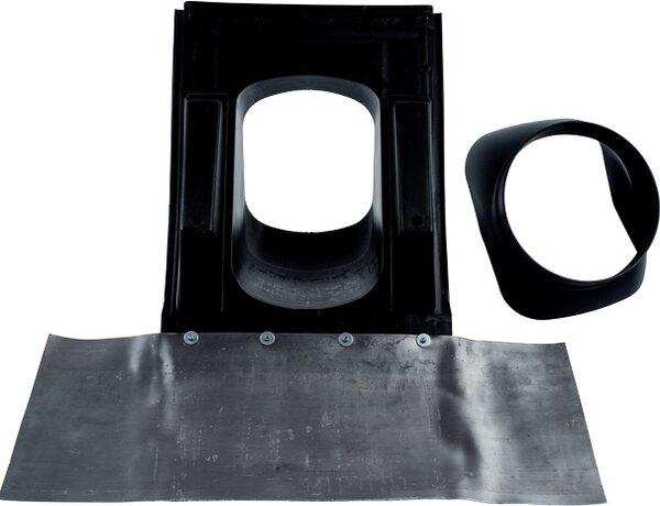 Tetto universale Wolf a falde 25-45° nero, con flex. Grembiule di piombo sottostante