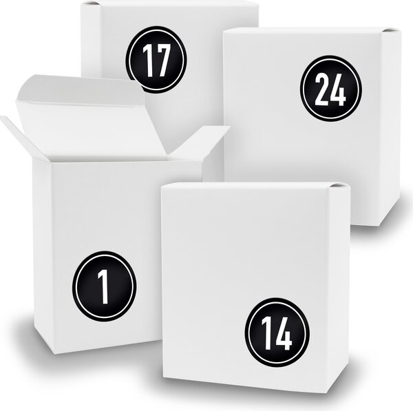 Calendario dell'Avvento da riempire, 24 cubetti BIANCHI + adesivi V07 Z08