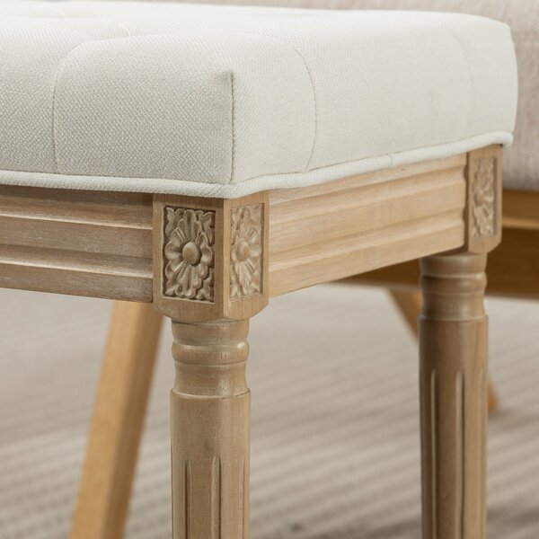 HOMCOM Poggiapiedi da Salotto Stile Rustico, Rivestito in Tessuto Effetto Lino con Gambe Intagliate in Legno Massiccio, Seduta Imbottita, Beige | Aosom Italy