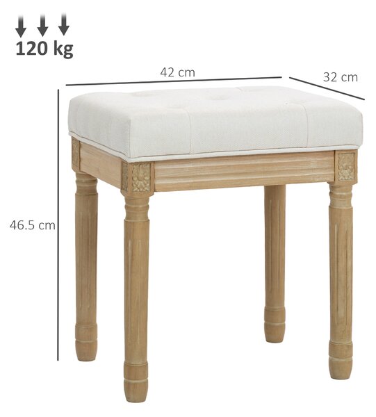 HOMCOM Poggiapiedi da Salotto Stile Rustico, Rivestito in Tessuto Effetto Lino con Gambe Intagliate in Legno Massiccio, Seduta Imbottita, Beige | Aosom Italy