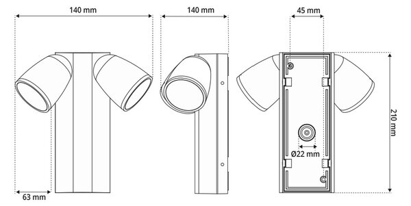 Applique da Esterno Orientabile IP65 2xGU10 serie AXIS - Nera