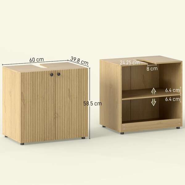 HOMCOM Mobile sotto lavabo 2 ante con chiusura ammortizzata, ripiano regolabile, 60×39,8×58,5 cm, legno naturale | Aosom Italy
