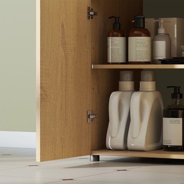 HOMCOM Mobile sotto lavabo 2 ante con chiusura ammortizzata, ripiano regolabile, 60×39,8×58,5 cm, legno naturale | Aosom Italy
