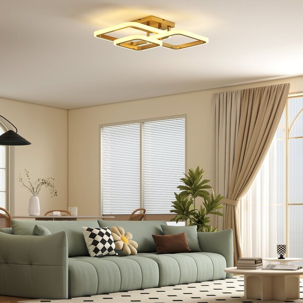 HOMCOM Plafoniera LED 40W 4300 lm, 3 temperature di colore, 3 anelli dorati, 48 x 46 x 13 cm | Aosom Italy