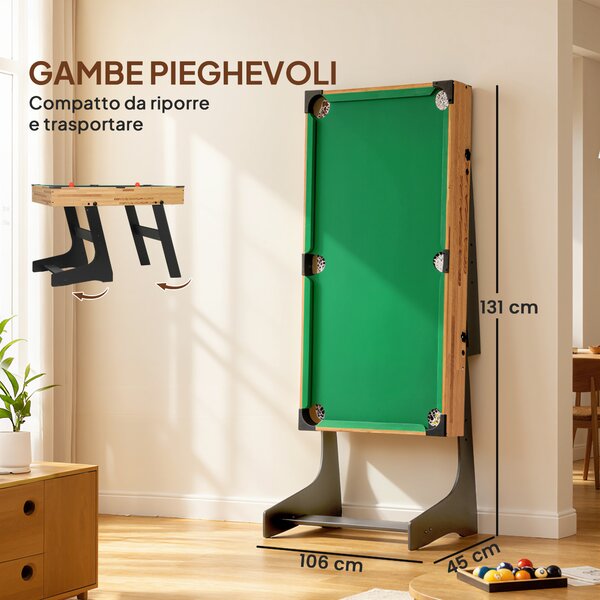 SPORTNOW Tavolo da Gioco 13 in 1 Pieghevole con Calciobalilla, Ping Pong, Hockey, Biliardo, Scacchi e Altri, Noce | Aosom Italy