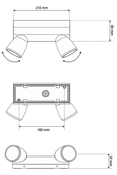 Applique da Esterno IP65 con 2 basi GU10 Serie AXIS - Nera