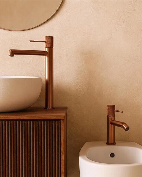 Coppia rubinetti lavabo alto e bidet senza scarico oro rosa spazzolato Melin