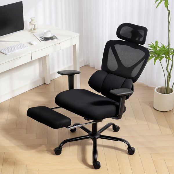 HOMCOM Sedia da Ufficio Ergonomica e Traspirante con Supporto Lombare Dinamico e Poggiapiedi, 73x75x120-128 cm, Nero | Aosom Italy