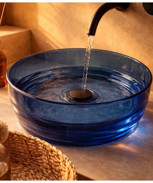 Lavabo 40 cm ciotola da appoggio Ischia in resina blu