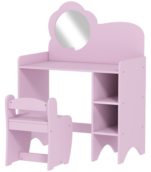 AIYAPLAY Toeletta per bambini con sgabello, specchio a forma di fiore e ripiani aperti, 3-8 anni, Viola | Aosom Italy