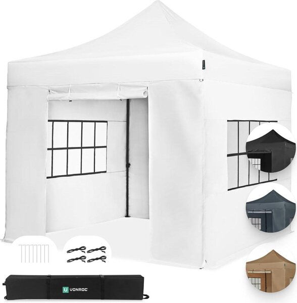 VONROC padiglione 3x3m impermeabile stabile - tenda da festa EasyUp System [montaggio in 3 minuti] padiglione pieghevole pop-up modulare espandibile come tenda da festival, padiglione da giardino