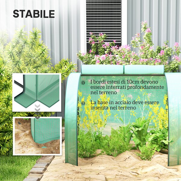 Outsunny Serra a Tunnel da giardino con 4 Porte a cerniera avvolgibile, in Acciaio e Plastica Impermeabile Anti UV, 395x100x80 cm, Verde | Aosom Italy
