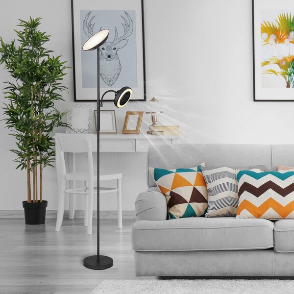 Globo Lampada da terra con luce lettura Davyd, dimmerabile, Nero, Soggiorno / Sala da pranzo, Metallo, Moderno, Lampada LED da terra
