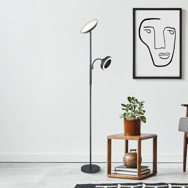 Globo Lampada da terra con luce lettura Davyd, dimmerabile, Nero, Soggiorno / Sala da pranzo, Metallo, Moderno, Lampada LED da terra