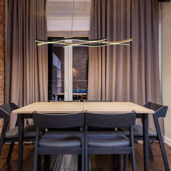 Globo Lampada LED a sospensione Geronimo, lunghezza 108 cm, nero/effetto legno Geronimo, Nero, Soggiorno / Sala da pranzo, Alluminio, Moderno