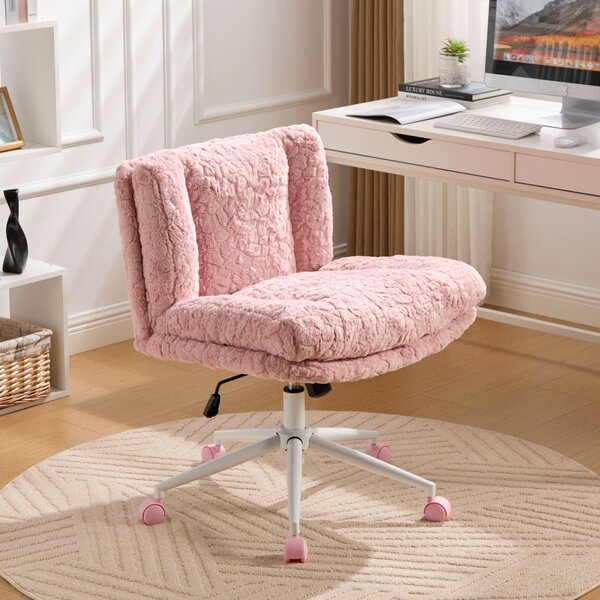 Sedia da scrivania imbottita in tessuto rosa, sedia girevole regolabile in altezza con struttura in metallo, adatta a una persona, ideale come sedia da trucco o per l'ufficio, perfetta per la camera da letto e l'home office