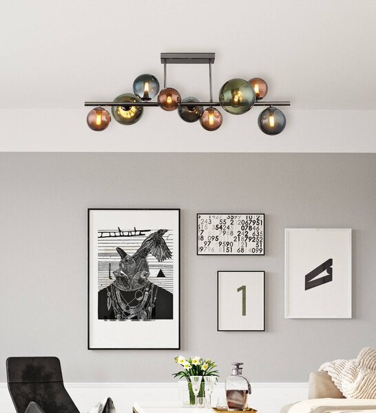 Globo Plafoniera soffitto Riha, Alluminio / Grigio / Zincato, Soggiorno / Sala da pranzo, Vetro, Plafoniera