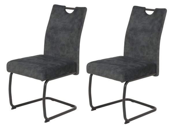 Hela Tische, set di 2 sedie a sbalzo LAURINA - rivestimento in velluto antracite - seduta comfort XL - cestino a molla - struttura in tubo tondo di metallo - maniglia -140kg di portata
