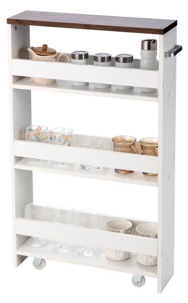Costway Carrello portaoggetti da cucina con maniglia ruote, Scaffale mobile salvaspazio con scaffali stretti Bianco