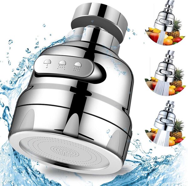 Rubinetto da cucina con beccuccio a spruzzo, a risparmio idrico, girevole a 360°, finitura cromata